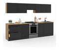 Komplette Kuche Fronteinsatz 300 cm SUBTIL mit Arbeitsplatte 9 Elemente Holz und Schwarz