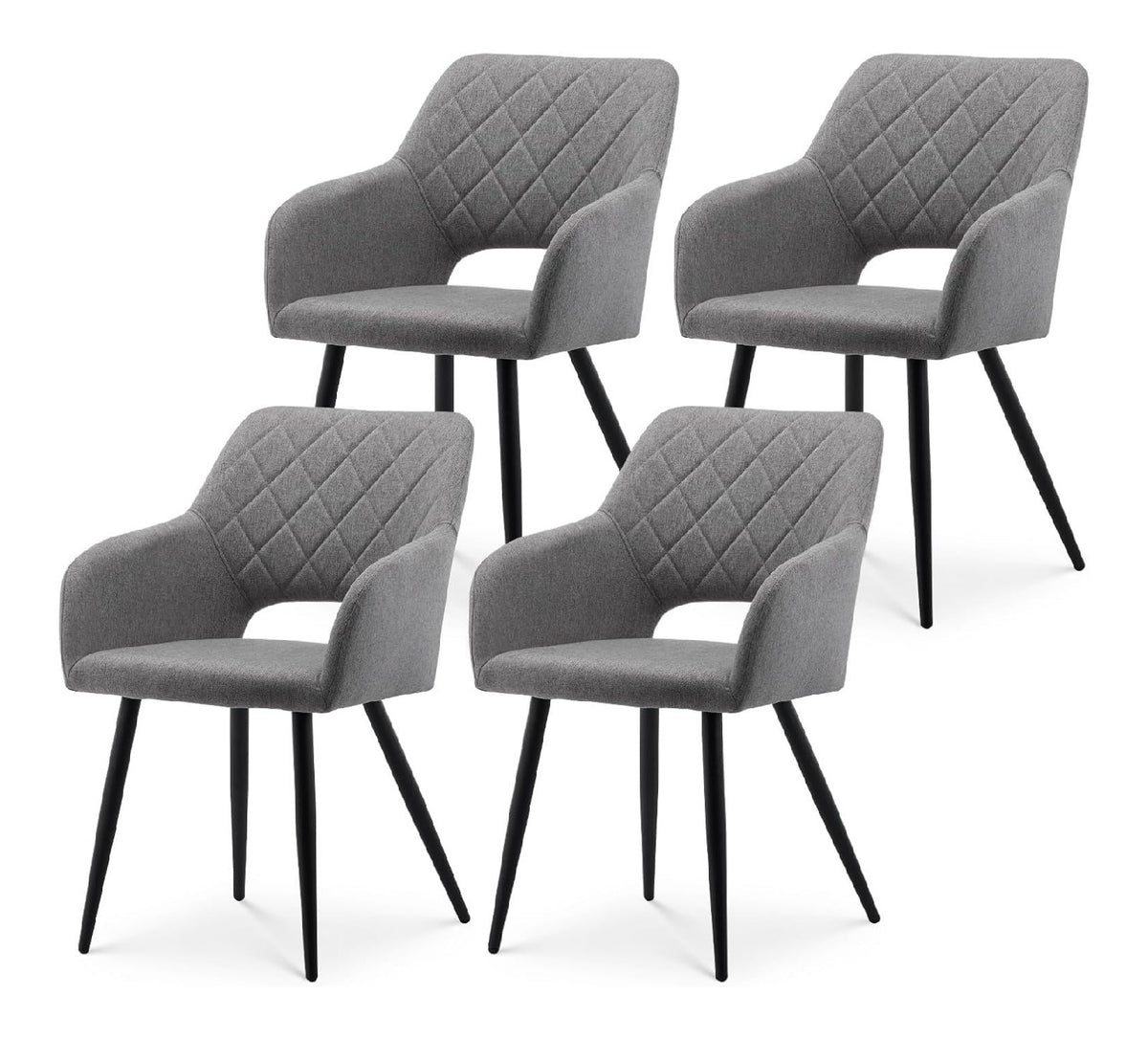 Esszimmerstuhle 4er Set aus Leinen, Kuchenstuhl Polsterstuhl mit Offener Ruckenlehne,Armlehnen,Gepolstertem Sitz, Metallbeinen, Stuhle fur Wohnzimmer,Esszimmer,Kuche (Hellgrau)