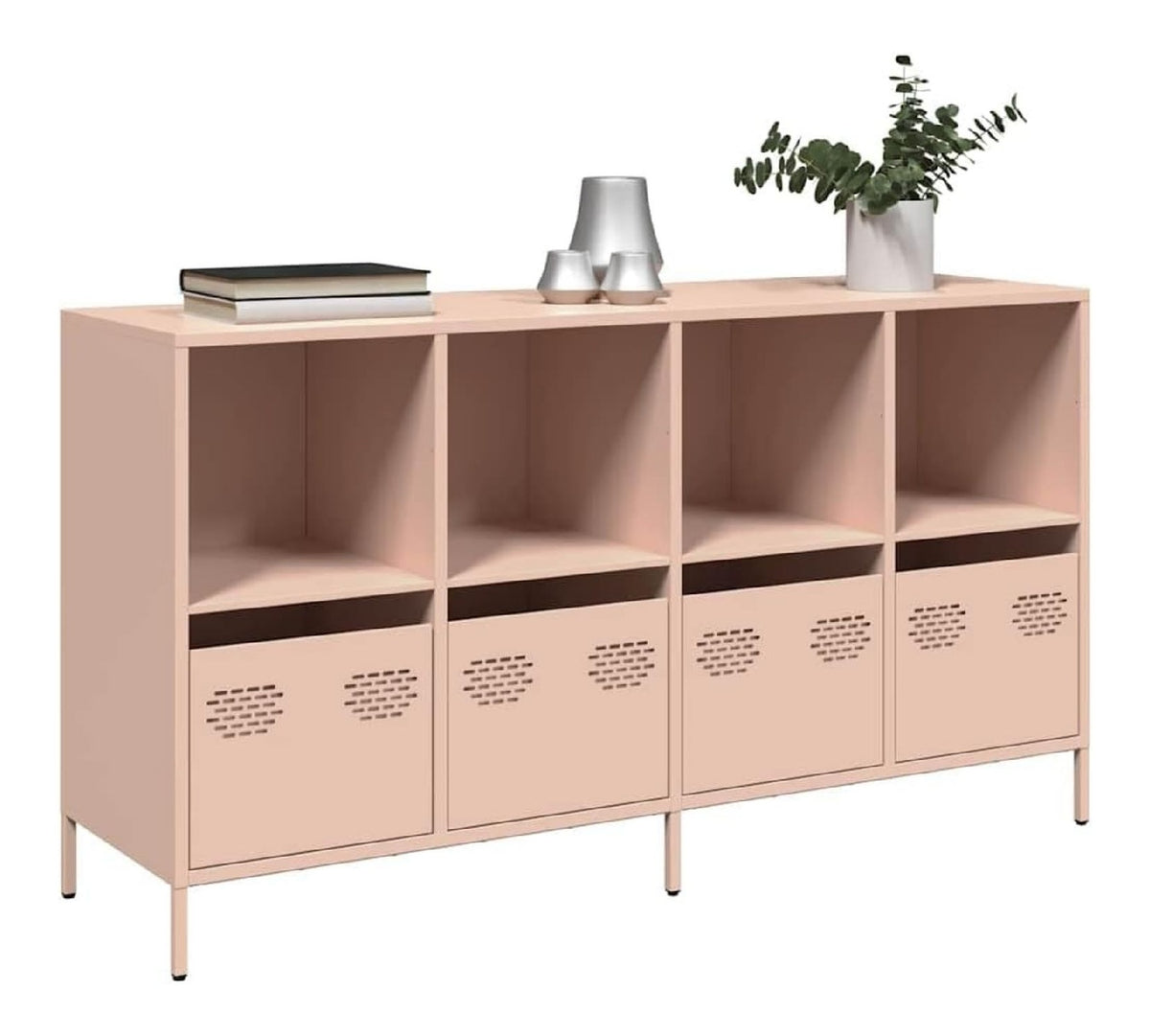 Sideboard Rosa aus kaltgewalztem Stahl 135x39x73,5 cm mit 4 Schubladen und Fachern, Kuchenmobel, Wohnzimmer Schrank, Kuchenbuffet fur Stauraum und Organisation