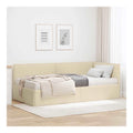 Eckbettgestell mit Matratze, 204x104x74 cm, Creme Samt, mit Kopfteil, Polyester Ruckenlehne, umwandelbarer Rahmen fur Schlafzimmer und Wohnzimmer