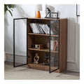 Sideboard mit 2 Glasturen, Modern Vitrinenschrank Glasvitrine Glasschrank Aufbewahrungsschrank Komodenschrank Mehrzweckschrank KUchenschrank fur Wohnzimmer, 80x32x106cm