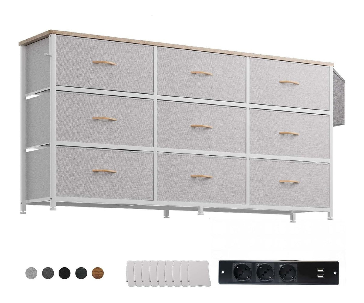 PURFINO Kommode mit 9 Stoff-Schubladen, TV-Kommode fur 43-60 Zoll Fernseher