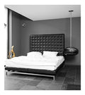 NEUERRAUM Wunderschones Highback Bauhaus Leder Bett mit hohem Kopfteil (Hohe 160 cm). Leder Schwarz beidseitig.