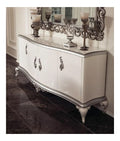 Luxus Barock Sideboard Wei /Silber 207 x 54 x H. 90 cm - Edler Massivholz Schrank mit 4 Turen - Mobel im Barockstil