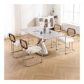 Esszimmerstuhle 4er Set, Retro Kuchenstuhle mit Rattan Ruckenlehne Gepolsterte Essstuhle mit Metallgestell aus Kunstfell, fur Esszimmer Wohnzimmer Kuche Schlafzimmer Lounge, Wei
