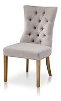 KHG Esszimmerstuhl Relax-Sessel grau - Ruckenlehne mit Zierknopfen, Massivholz Stuhlbeine - Kuchenstuhl, Design Stuhl mit Bezug aus meliertem Webstoff