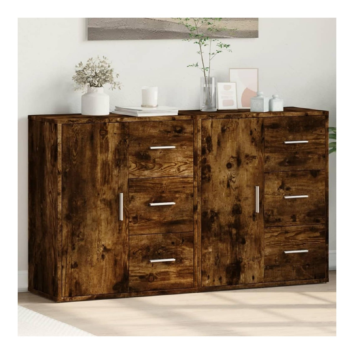 Sideboards 2 STK Rauchereiche 60x31x70 cm Holzwerkstoff Kuchenmobel mit Stauraum Wohnzimmer Schrank Buffet Cabinet fur Esszimmer und Buro
