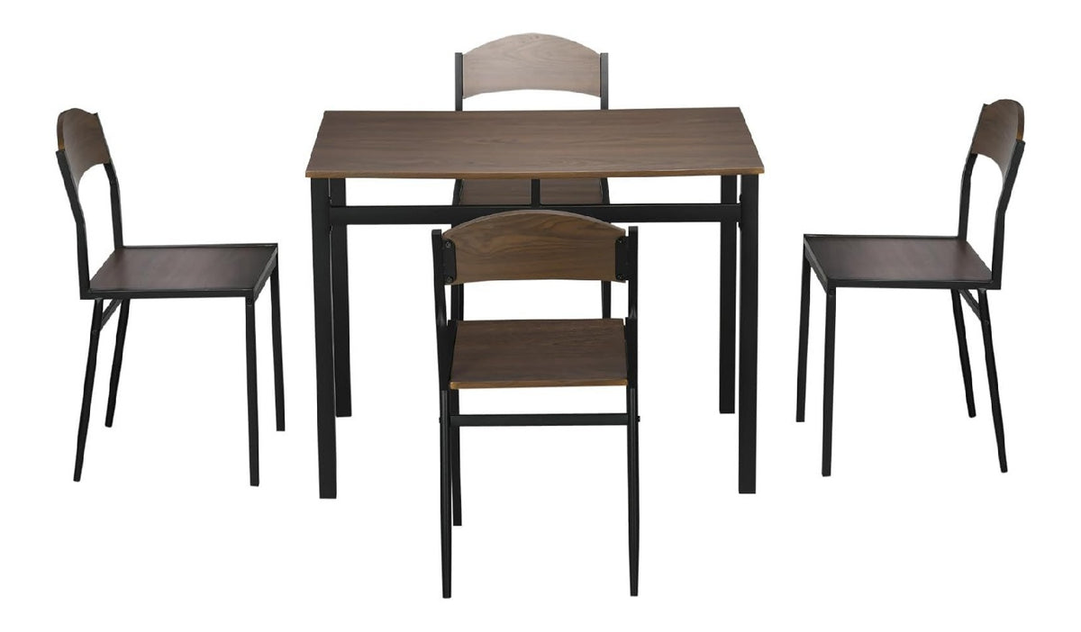5-teiliges Esszimmer-Set mit 1 rechteckigen Tisch 100x63x76,5 cm und 4 Stuhlen 45x40x82 cm, Stahl und MDF, Schwarz und Braun