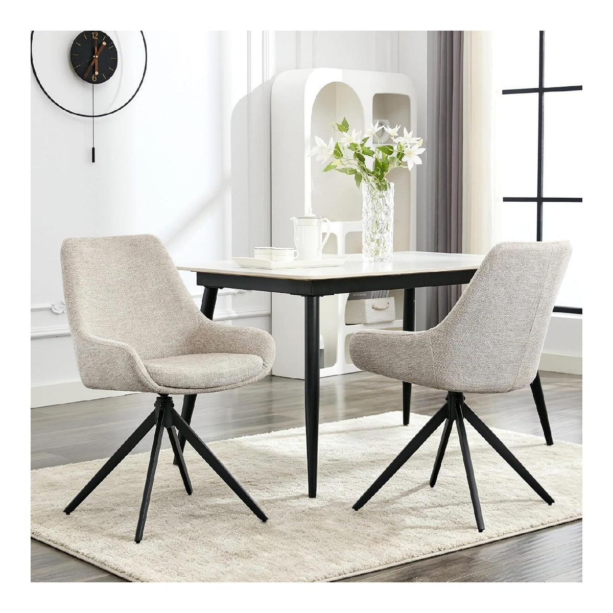 360 Esszimmerstuhle Drehbar mit Ruckenlehne 2er Set Beige