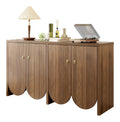 Sideboard Walnussoptik 147x40x80 cm Mit 4 Turen, Verstellbaren Boden & Alugriffen, Aufbewahrungsschrank Fur Wohnzimmer, Esszimmer, Flur