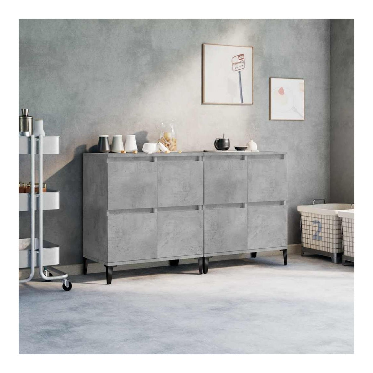 Sideboards 2 STK Betongrau Holzwerkstoff 60x35x70 cm mit 4 Fachern, Stauraum Sideboard Buffet Cabinet fur Wohnzimmer und Esszimmer, Kuchen Sideboard mit Stabiler Oberflache
