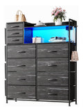 Moderner Schubladenschrank Mit 8+3 Stoffschubladen, USB-Ladestation, LED-Leuchten, Haken Und Regalen,Metallrahmen Und Stabile Holzplatte, Ideal Fur Schlafzimmer, Wohnzimmer Oder Flur,Farbe Adecco