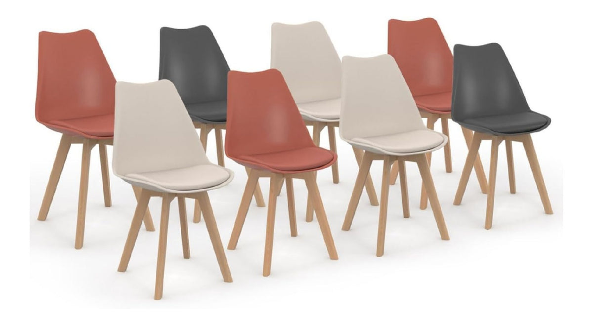 Set aus 8 skandinavischen Stuhlen SARA Mix Color dunkelgrau x2, Terracotta x3, beige x3