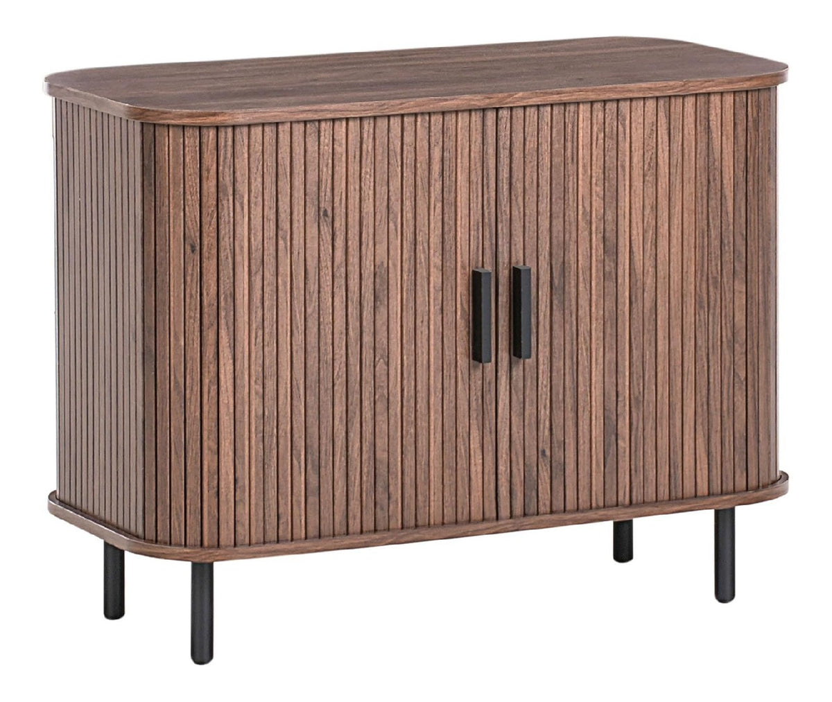 Sideboard Holzoptik Dunkelbraun 2 Schiebeturen Metallbeine schwarz Retro Bradley