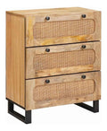 Sideboard Braun 60 x 33 x 75 cm aus Massivholz Mango mit 3 Schubladen und Stauraum fur Esszimmer, Wohnzimmer, Flur, langlebiges Design, multifunktionale Aufbewahrungslosung