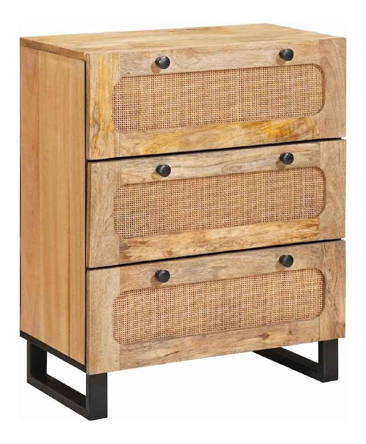 Sideboard Braun 60 x 33 x 75 cm aus Massivholz Mango mit 3 Schubladen und Stauraum fur Esszimmer, Wohnzimmer, Flur, langlebiges Design, multifunktionale Aufbewahrungslosung