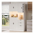 Kuchenschrank Hochschrank Buffetschrank mit LED & Steckdose, Vitrinenschrank mit 3 Schubladen & USB-C, Weinregal Standschrank mit verstellbaren Boden fur Kuche Esszimmer, Wei 105x40x180 cm