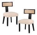 Esszimmerstuhle 2er Set, Kuchenstuhle mit Rattan Ruckenlehne, Holzbeine & gepolsterter Sitz, bis 180 kg belastbar, Holzstuhle Polsterstuhl fur Kuche, Esszimmer & Restaurant (Schwarz+Beige)