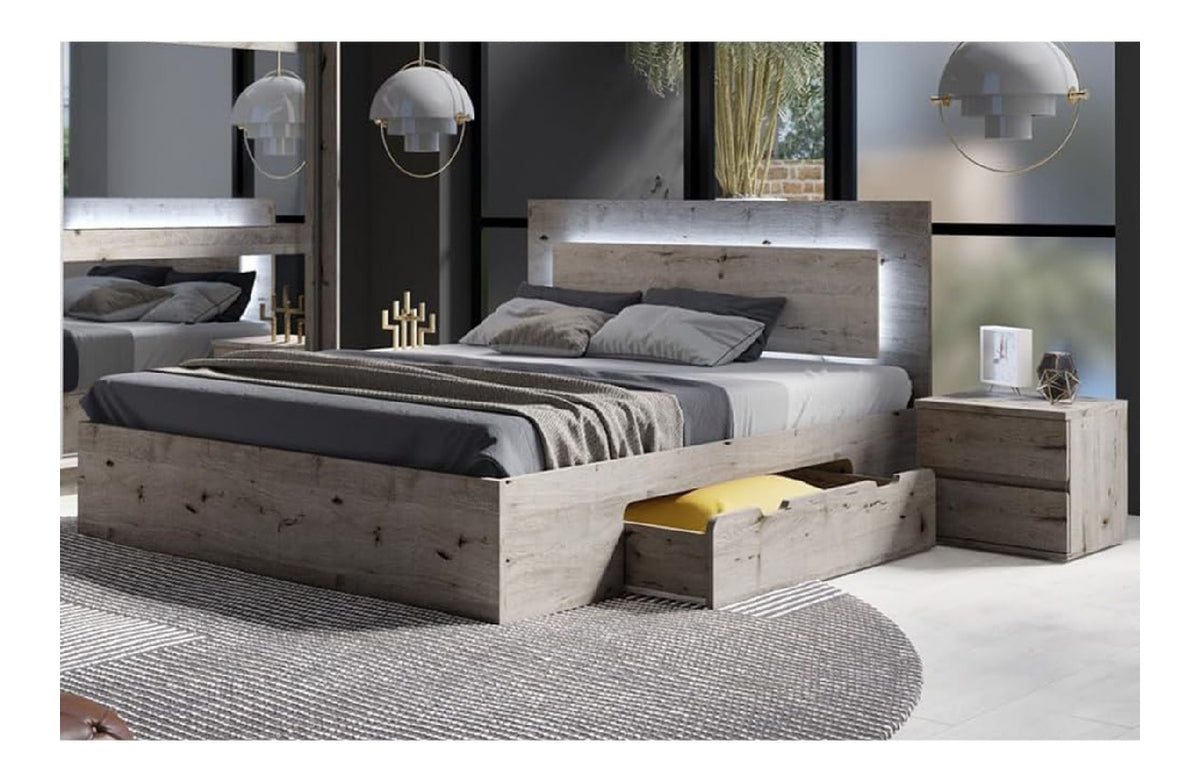 Schlafzimmer Set 3-teilig mit Bettgestell 180x200cm, 2 Nachttische in braun Wellington Eiche Nb.