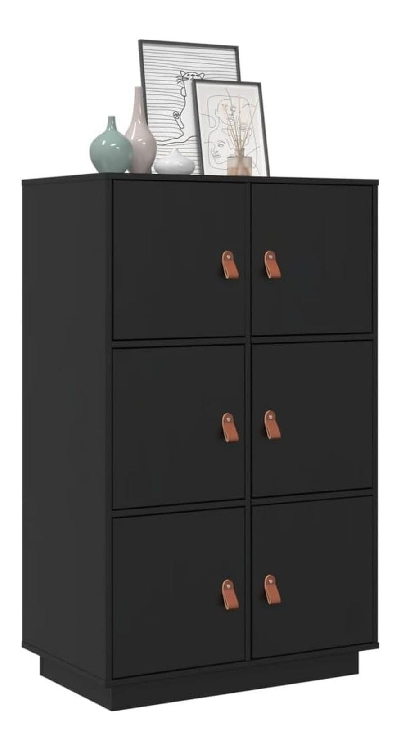 Schranke & Aufbewahrung, Buffets & Sideboards, Highboard schwarz, 67 x 40 x 108,5 cm, Massivholz Kiefer