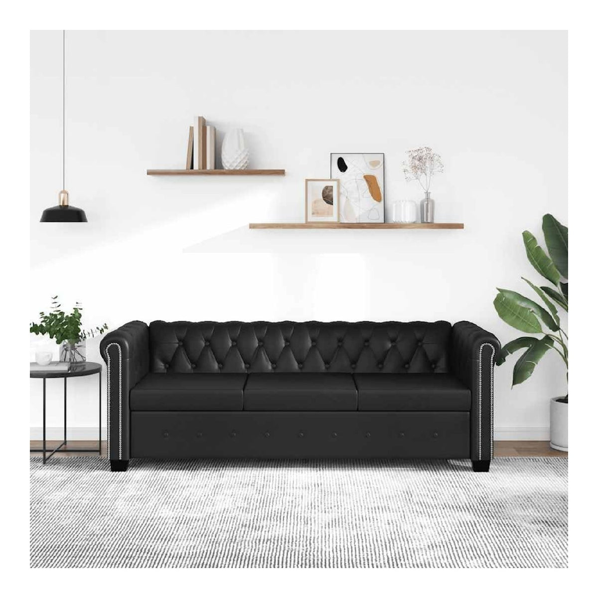 Chesterfield Sofa 3 Sitzer Vintage Echtleder Couch Burosofa Polstermobel Kunstleder Schwarz