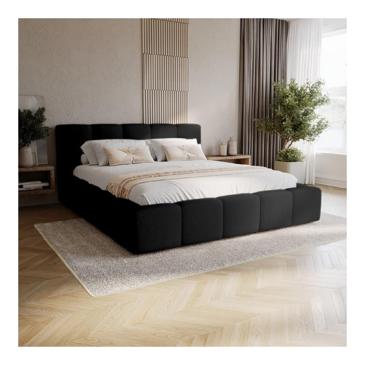 Chilly. Mobel Design Bett Palermo - Polsterbett 180x200 mit Bettkasten, Lattenrost und Kopfteil -Eleganter Velo-Stoffbezug Schwarz