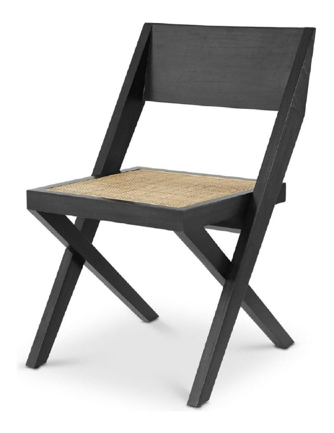 Luxus Esszimmerstuhl Schwarz/Naturfarben 53 x 56 x H. 85 cm - Massivholz Stuhl mit Rattangeflecht - Luxus Esszimmer Mobel