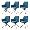 6er-Set Esszimmerstuhl HWC-G67 Samt - turkis-blau, Beine schwarz