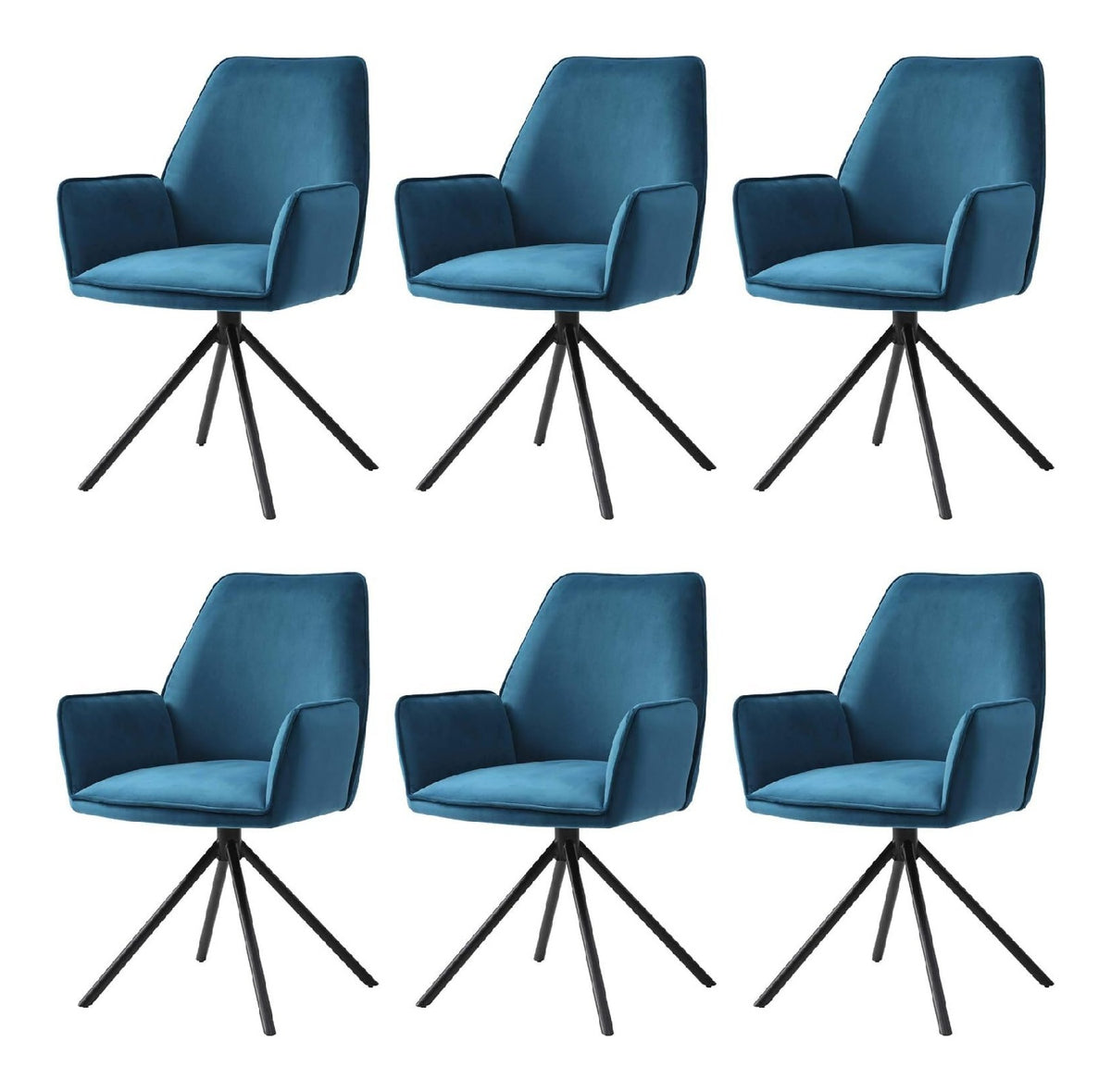 6er-Set Esszimmerstuhl HWC-G67 Samt - turkis-blau, Beine schwarz