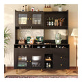 Refined Esszimmer-Hochschrank 145 x 39 x 171 cm mit Lochglasturen Weinglasregal mehrstufigem Stauraum edles Schwarz mit Golddekor geeignet fur den Einsatz im Esszimmer