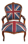 Barock Salon Stuhl Union Jack/Mahagoni Braun - Englische Flagge - England