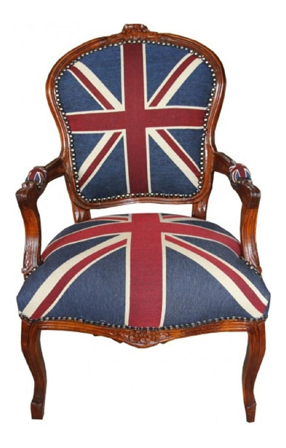 Barock Salon Stuhl Union Jack/Mahagoni Braun - Englische Flagge - England