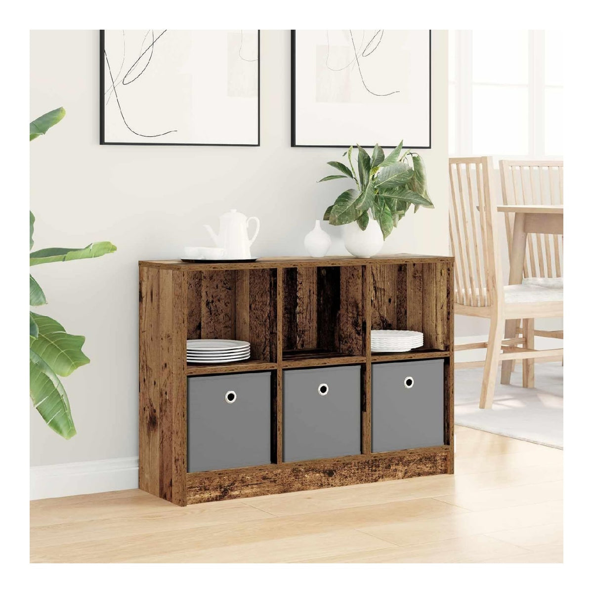 Sideboard mit Schubladen aus Altholz 88,5 x 27,5 x 63,5 cm, Kommode Anrichte mit viel Stauraum, Regal und Ablage fur Wohnzimmer, Esszimmer, Flur, Buro, modernes Landhausstil Design