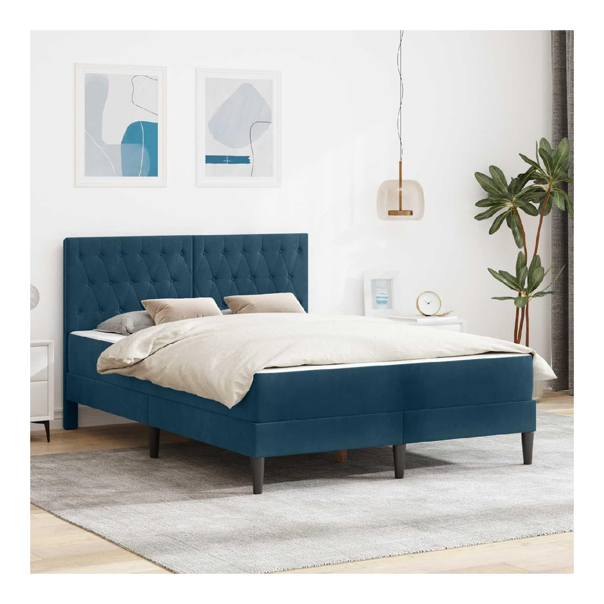 Bettgestell Mit Matratze Mit Kopfteil Blau 140x200 cm Samt