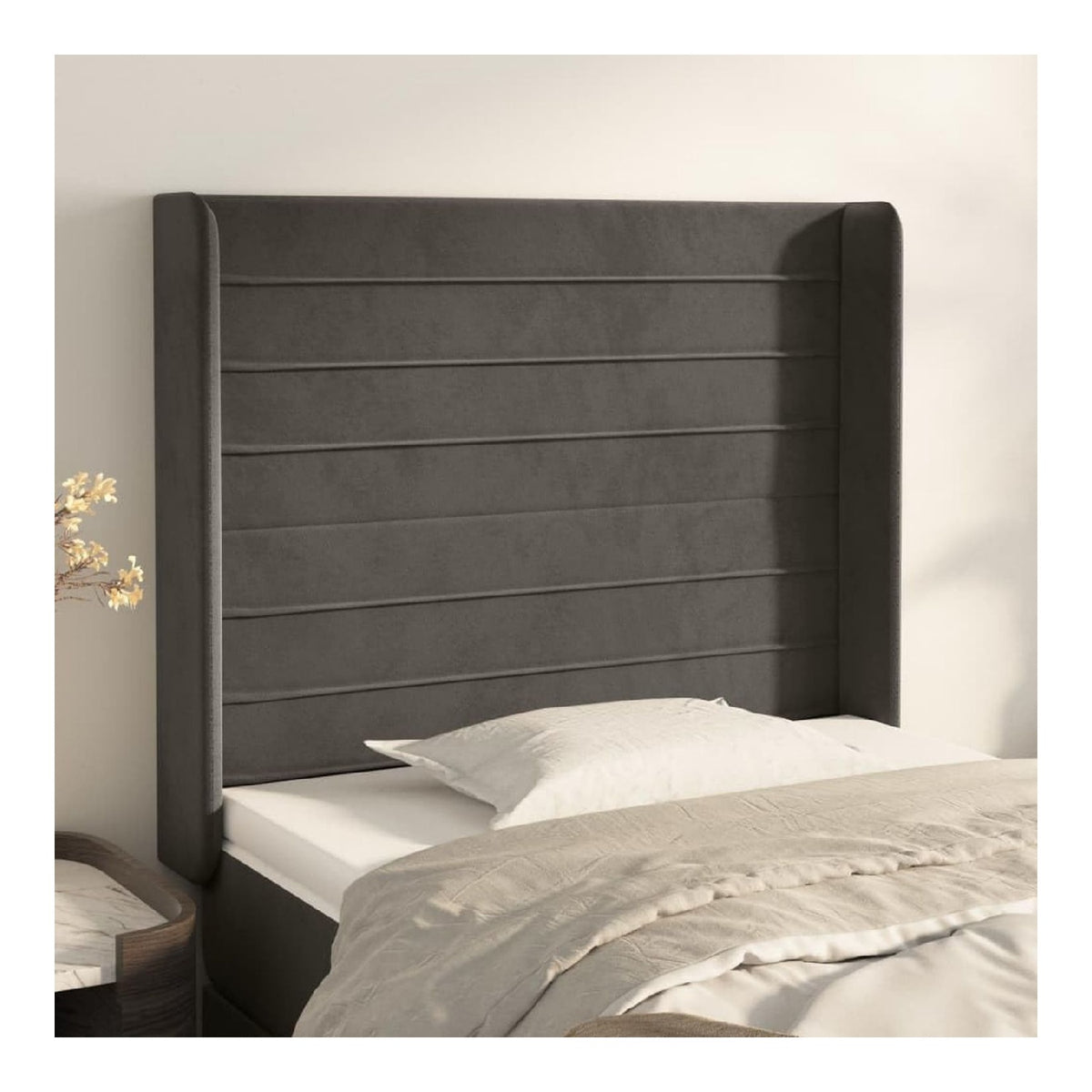 Bettkopfteil Bettzubehor mit Ohren Hohenverstellbar Hervorragende Unterstutzung Schlafzimmermobel Elegantes Design Wandverkleidung Dunkelgrau 103x16x118/128 cm