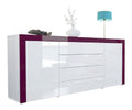 Sideboard Kommode La Paz, Made in Germany, Korpus in Wei Hochglanz/Front in Wei Hochglanz mit Rahmen in Brombeer Hochglanz