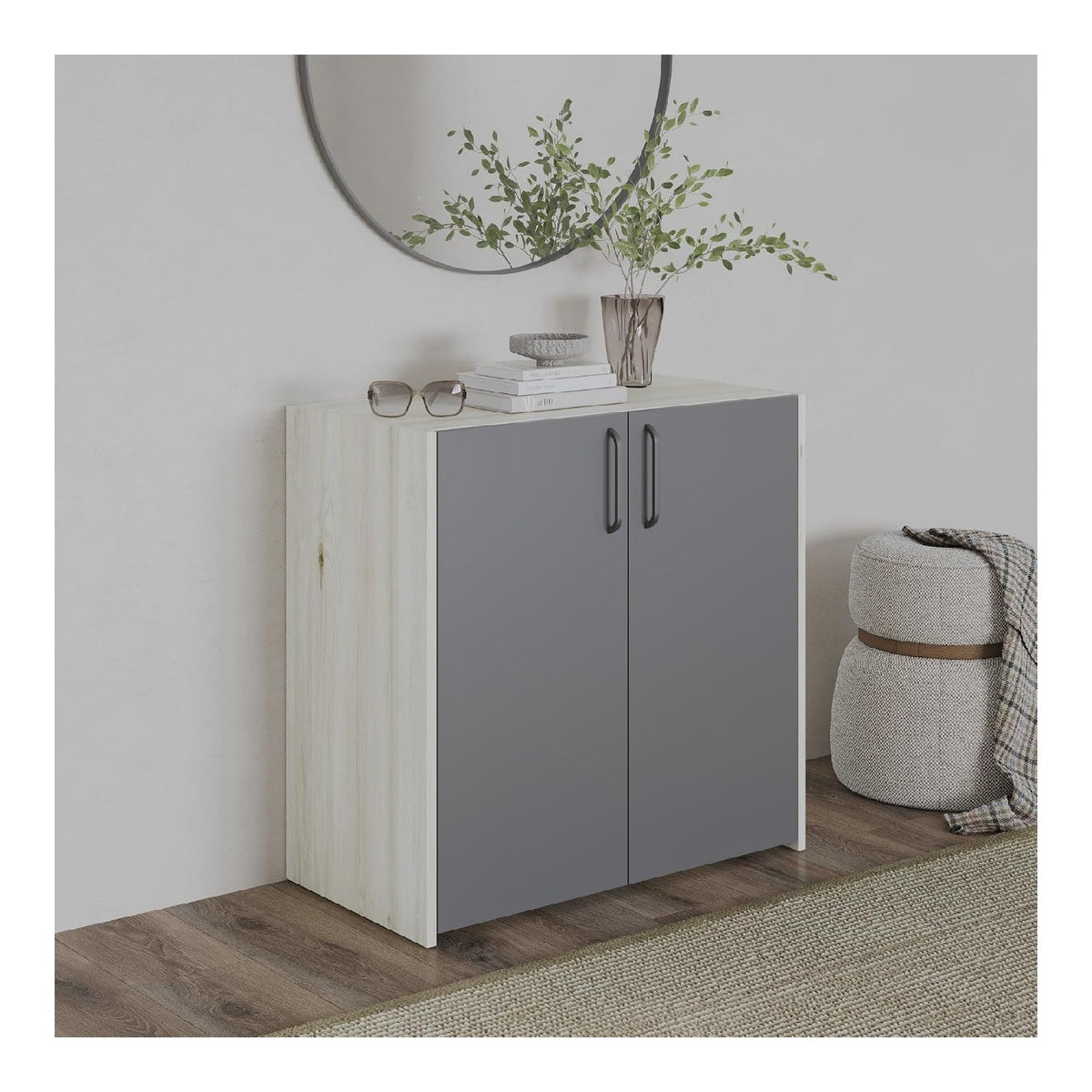 Dresser Malmo, 2 Doors, White Oak/Anthracite, 81 x 42 x 80 cm