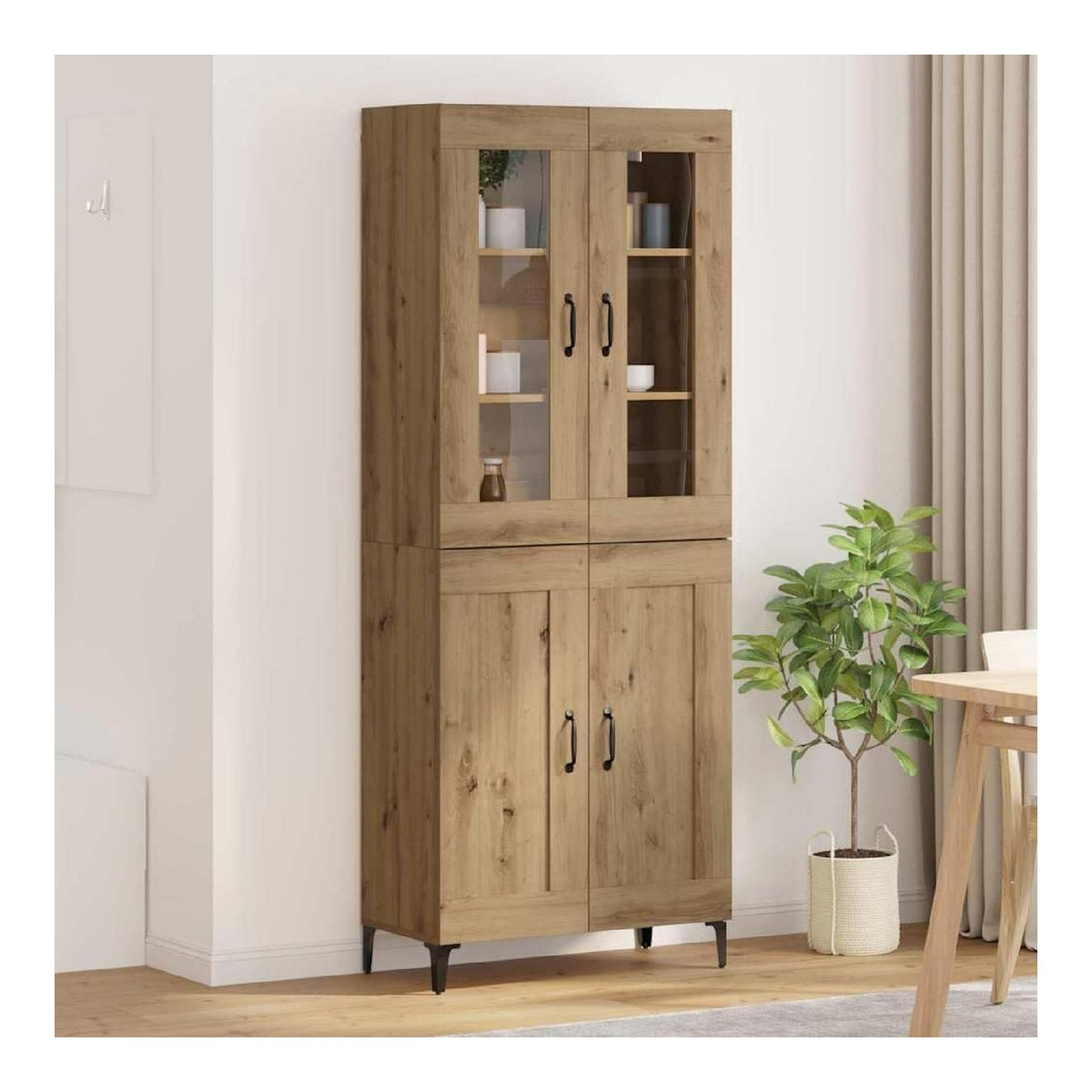 Hochwertiges Sideboard Artisan-Eiche 69,5 x 34 x 180 cm mit Glas- und Metallscharnieren, modernes Design, Stabiler Holzwerkstoff, vielseitig einsetzbar im Wohn- und Esszimmer