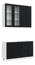 Kuchenschrank-Set 4-teilig, 80 x 31 x 100 cm, Schwarz, Holzwerkstoff, mit Glastur und Schublade, Wandmontage