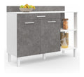 Kuchenbuffet 120 cm CINA Arbeitsplatte H.83 cm 2 Turen + Schublade wei und Betoneffekt