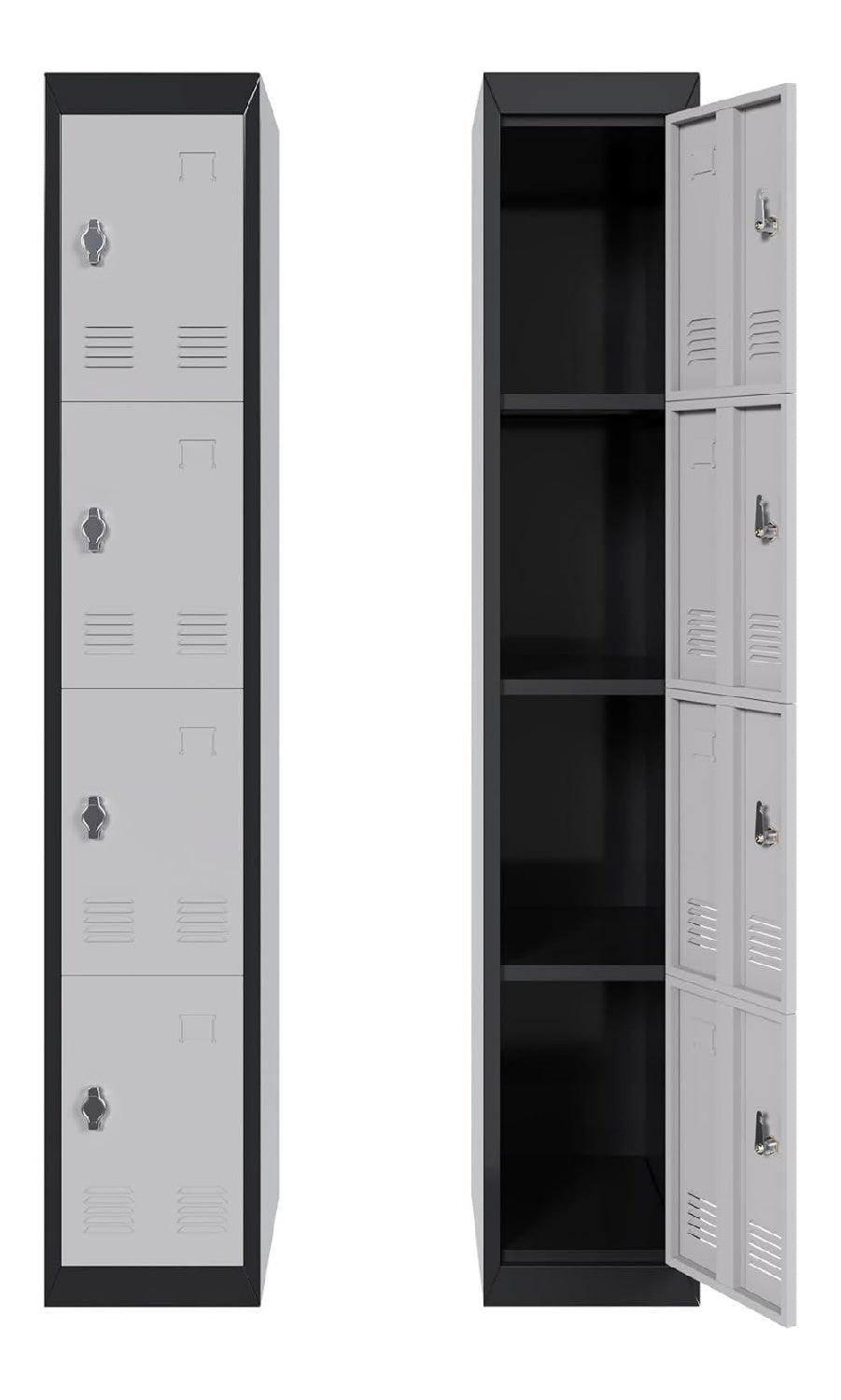Umkleideschrank,Aufbewahrungsschranke,Kleiderschrank Metall Facherschrank Schlie fachschrank Mit 4 Fachern Etikettenhalter Luftungsschlitze Metallschrank Stahlschrank30.5 x 45.7 x 180Cm