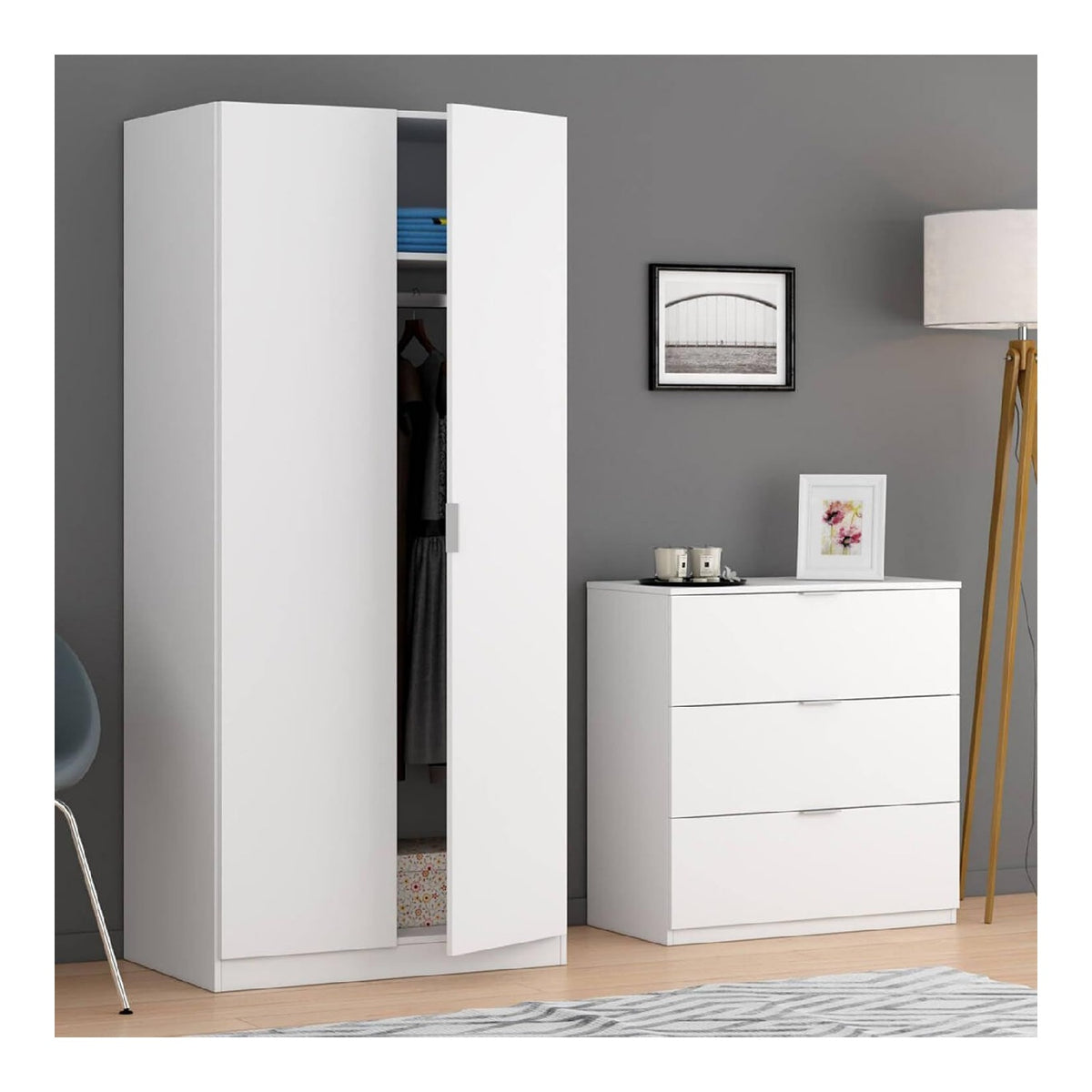 Bridgeport-Kommode, Moderne Kommode mit 3 Schubladen, Niedrige Kommode fur das Schlafzimmer, Schubladenschrank, 77x38h80 cm, Wei