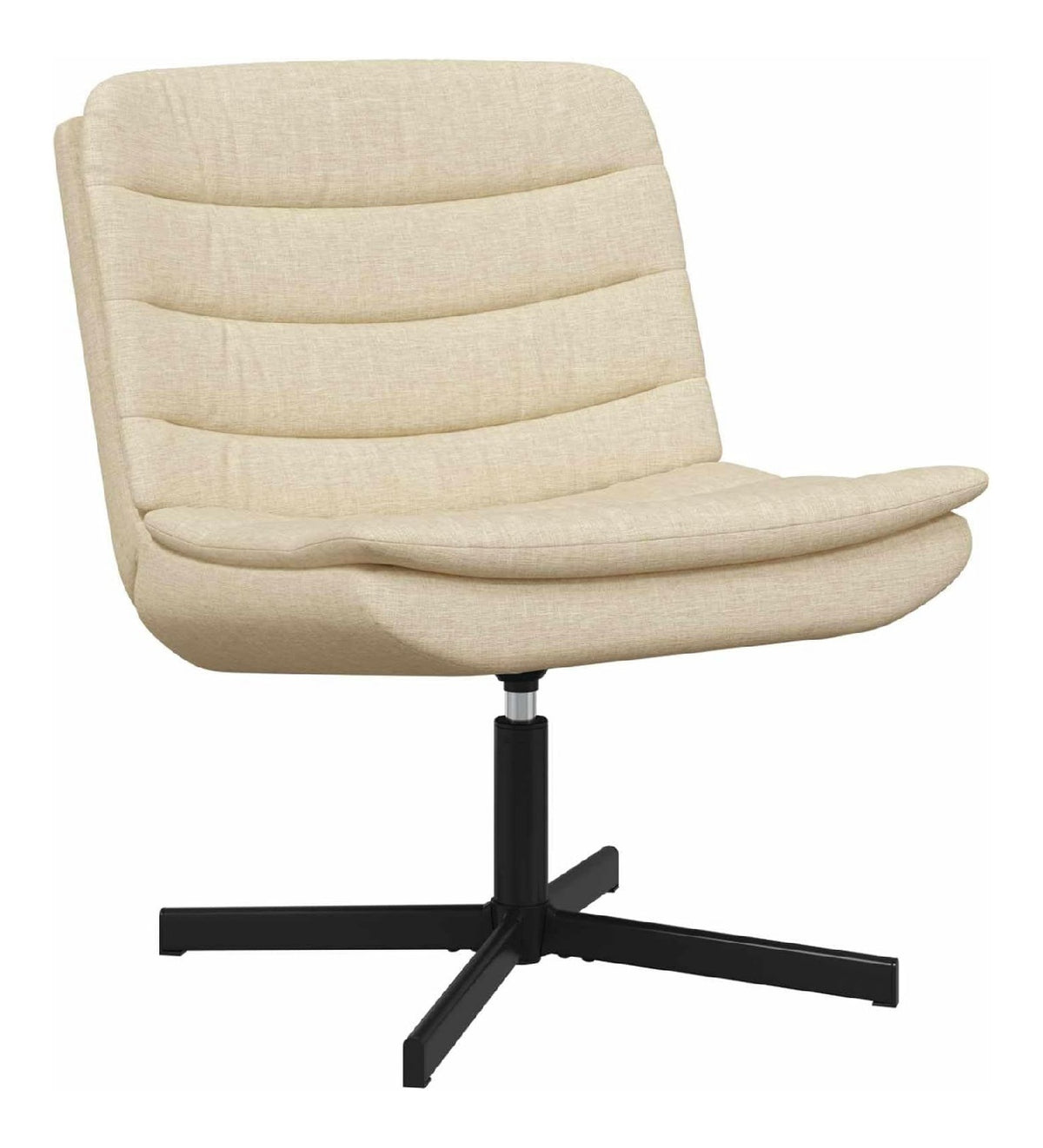 Moderner 360 Drehstuhl in Creme, 63 x 75 x 76 cm, aus weichem Polyesterstoff mit stabilem Metallgestell und schwarzem Finish, ideal fur Wohnzimmer