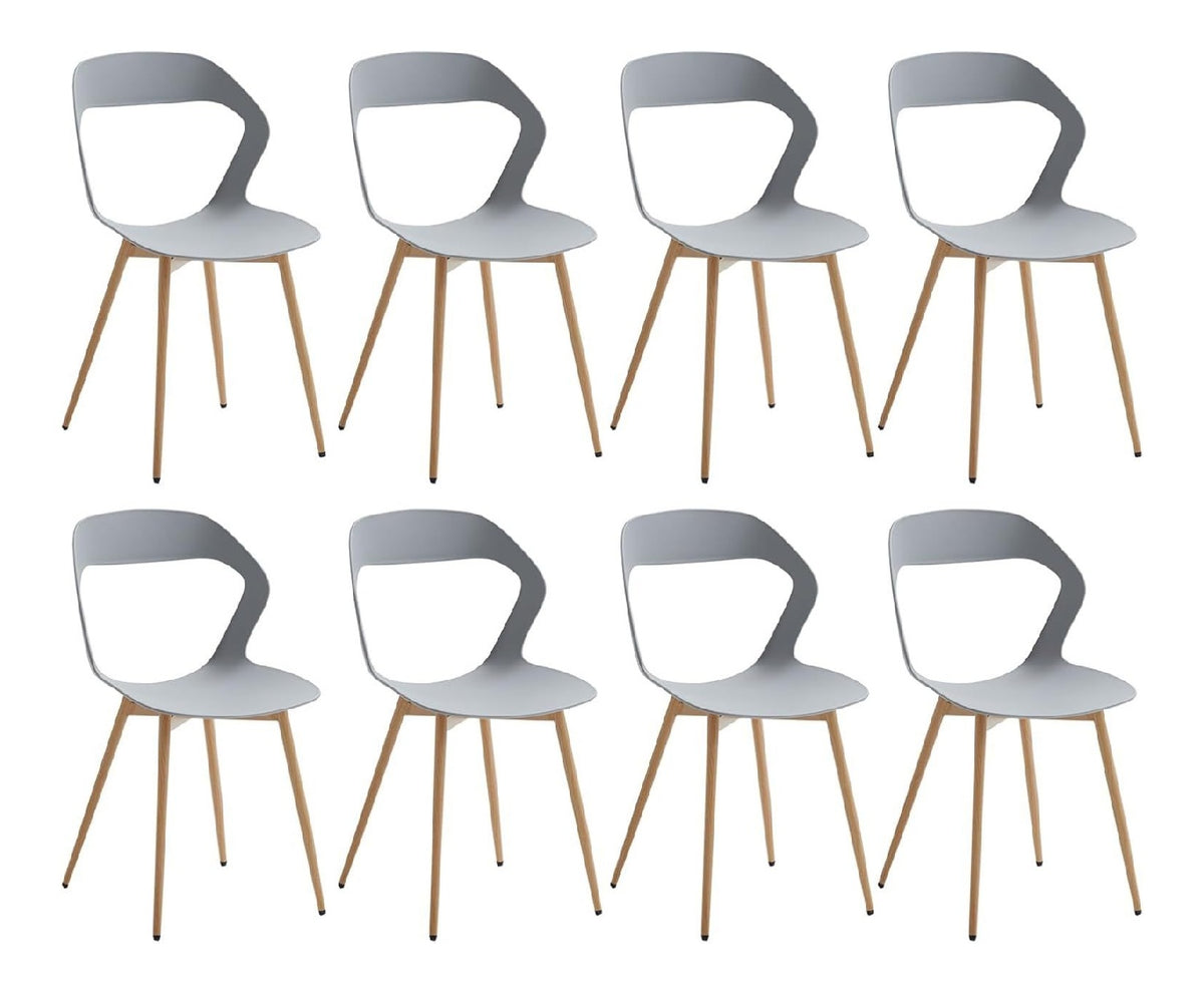 8er Set Nordisches Esszimmerstuhlt, Kuchenstuhl, Mit Metallbeinen, Gro es Hohlrucken-Design, Geeignet fur Wohnzimmer, Esszimmer, Freizeitzimmer - Grau + Holz