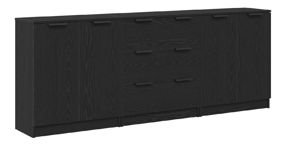 Sideboard 3er-Set Schwarz Eichen-Optik 180x30x70 cm