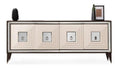 Luxus Sideboard Dunkelbraun/Creme/Silber 220 x 48 x H. 90 cm - Verspiegelter Massivholz Schrank mit 4 Turen - Esszimmer Mobel - Luxus Mobel - Luxus Einrichtung