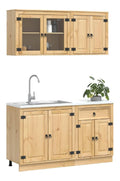 Schrank mit Regal SKI 4 pcs Honigbraun Massives Kiefernholz, Stylischer Schrank, rechteckiges Buffet, modernes Stauraumwunder, vielseitige Anrichte aus Kiefernholz