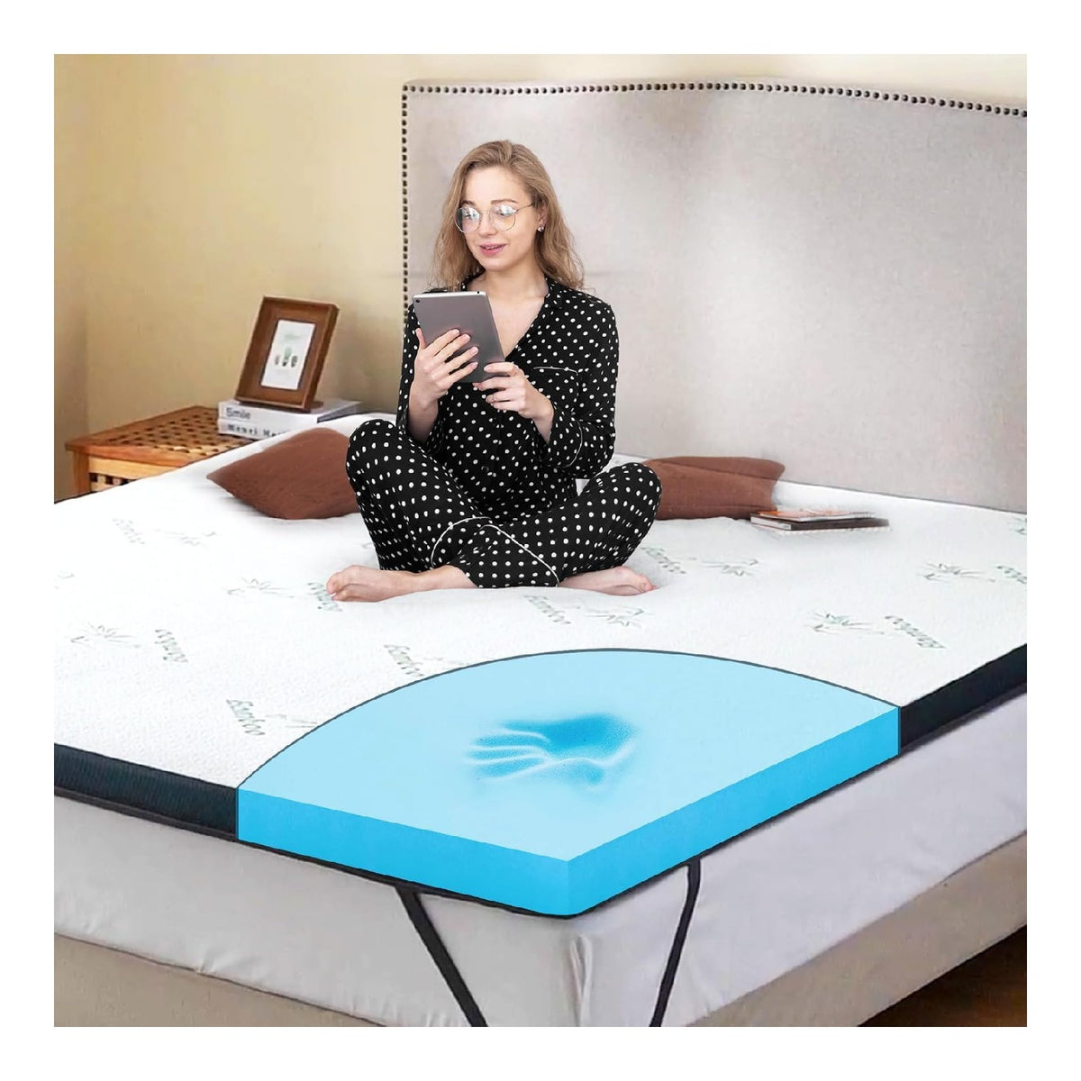 MKS Gel Topper 100x200 H3 Matratzentopper 7cm Memory Foam Bambusbezug