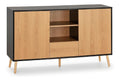 LIVING Apollo Sideboard mit 2 Turen, 1 Schublade, Schwarz geburstet und Holz, 136 cm (Breite) 40 cm (Tiefe) 80 cm (Hohe)