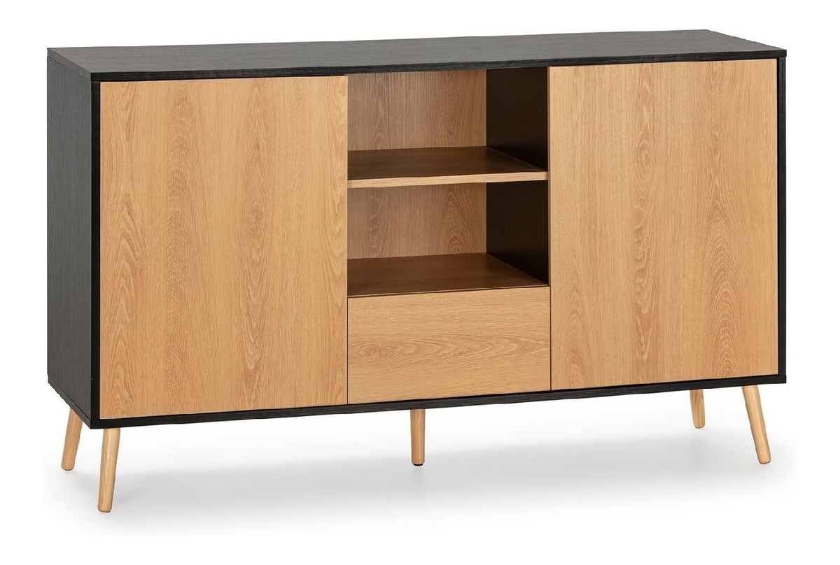 LIVING Apollo Sideboard mit 2 Turen, 1 Schublade, Schwarz geburstet und Holz, 136 cm (Breite) 40 cm (Tiefe) 80 cm (Hohe)